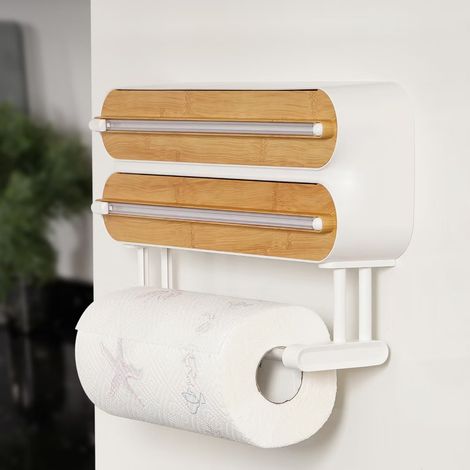 Distributeur mural d'essuie-tout pour 3 rouleaux - Distributeur d'emballage alimentaire avec support pour essuie-tout (1/5)