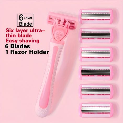 Rasoir corps et maillot pour femme, doté de cartouches remplaçables à 6 lames en acier inoxydable. (1/5)