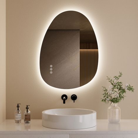 S'AFIELINA Bathroom LED Mirror Asymmetrical Illuminated Backlit Wall Mounted Mirror with Dimmable LED 3 Lighting Modes 60x45cm