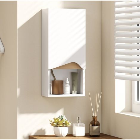 Wand-Badschrank mit Soft-Close-Tür, offener Nische, 30 x 17 x 67 cm, weiß OKMYHOME (1/5)