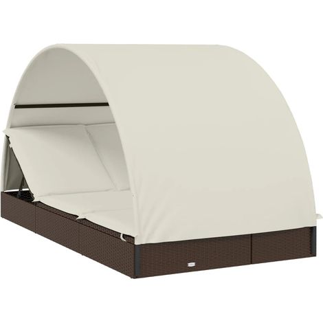 Lettino prendisole a 2 posti con tetto rotondo 211 x 112 x 140 cm marrone 020012192