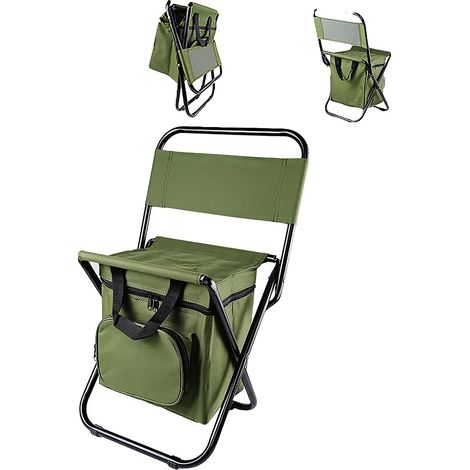Silla de camping, diseño portátil, nevera portátil aislada, verde (1/2)