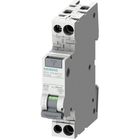 Interruptor diferencial 2P C 16A 0.03A Tipo AC 6kA 30mA Sentron 5SV1316-1KK16