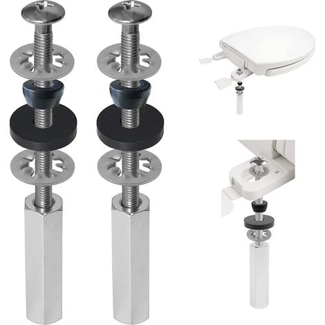 Lot de 2 boulons universels pour siège de toilette compatibles avec Kohler/American Standard/TOTO, vis pour siège de toilette en acier inoxydable avec écrous de verrouillage extra longs, rondelle (1/5)