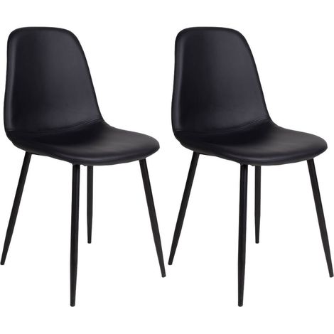 DYVIK - Lot de 2 Chaises Simili Noir et Piétement Acier Noir (1/5)