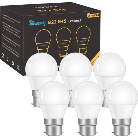 Ampoules LED B22, 5W Équivalent Incandescence 40W, LED Ampoule Baïonnette, G45 Type Globe 500LM Blanc Chaud 3000K, Ampoules Économie D'énergie, Non Dimmable, Lot de 6 (1/5)