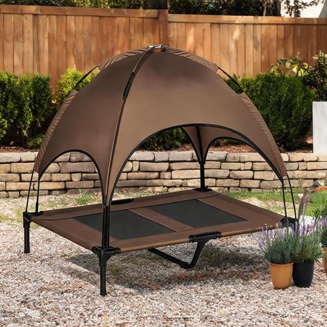 Lit surélevé pour chien avec baldaquin 92 x 76 x 90 cm en métal (1/5)