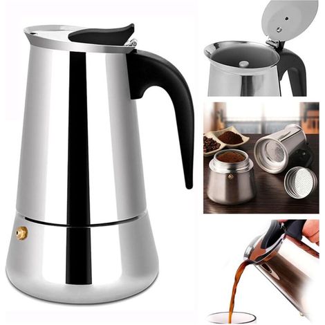 Cafetière Italienne, 6, 9,12 Tasses Cafetière Moka en INOX compatible tous types de feux - 600ml - 12 tasses (1/5)