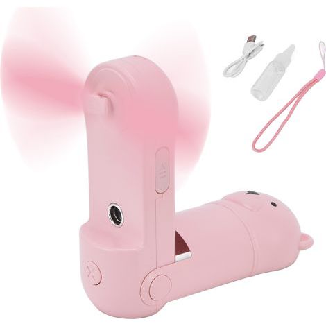 Ventilateur de Poche Rechargeable Mini Portable avec Humidificateur - Voyage Rose Cartoon (1/5)