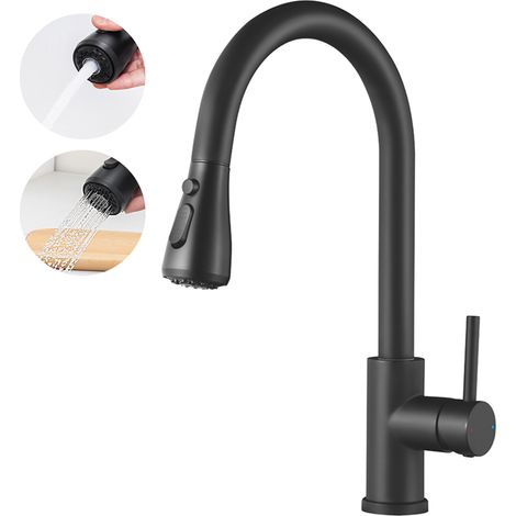 Schwarz Ausziehbare Küchenarmatur mit 2 Straharten, 360° Drehbar Küche Wasserhahn Hochdruck Spültischarmatur (1/5)