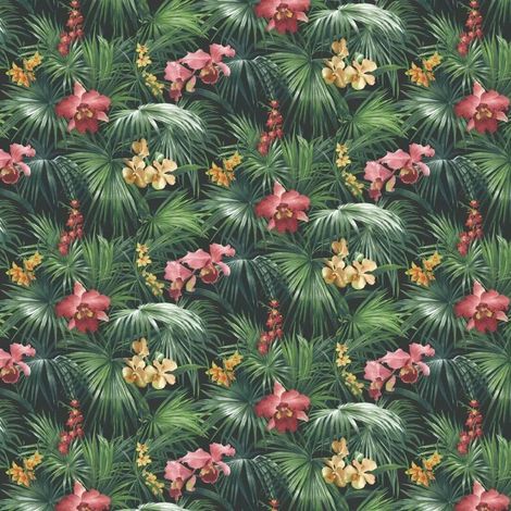 Galerie Global Fusion Jungle Wallpaper Dense Palm Leaves Orchids Flowers Vinyl (1/4)