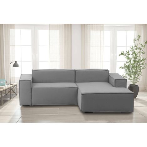 Talamo Italia Canapé fixe Patrizia, Canapé modulable 2 places avec péninsule droite, 100% Made in Italy, Canapé moderne en tissu, Cm 220x170h70, Gris, avec emballage renforcé (1/5)
