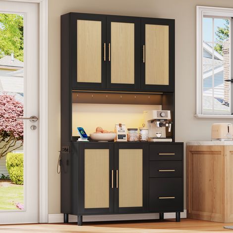 Buffetschrank 183 cm Schwarz MDF mit LED-Beleuchtung, Steckdosen, USB und verstellbaren Einlegeböden (1/5)