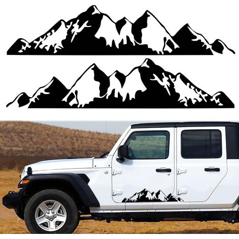 1 par de pegatinas de montañas (negras) para carrocería de coche, puerta, nieve, montañas, vehículos todoterreno, calcomanías universales de tamaño largo