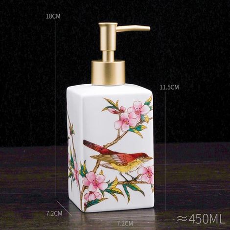 (F450ml-280 450ML) Flacon de lotion pour le bain en céramique rétro de haute qualité, type pression, style lotus, distributeur de shampoing pour salle de bain, flacon de shampoing pour hôtel, accessoi (1/5)