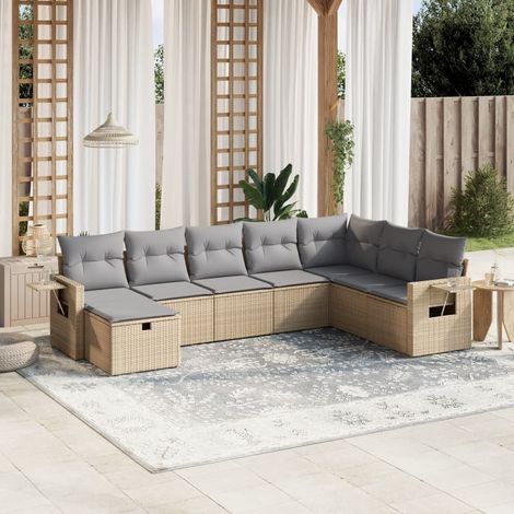 Juego de sofás jardín con cojines beige mezcla 8 pzas ratán PE vidaXL (1/4)