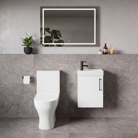 Napoli Cube Gloss White 400mm Single Door Wall Mounted Vanity Unit and Jubilee Toilet Suite with Align Basin - 400mm - Matt Black 160mm Handle