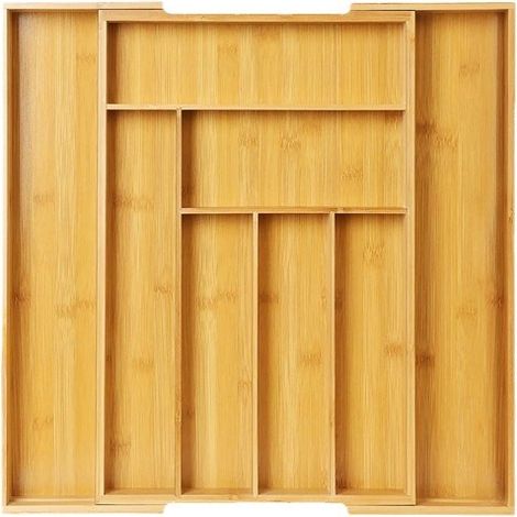 Boîte rétractable de rangement de tiroir en bambou 32 - 52 43 5 cm – 5 compartiments modulaires – convient pour la cuisine et la salle de bain – résistant à l’humidité (1/5)