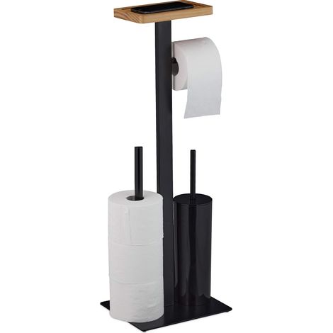 Brosse WC et dérouleur Papier, Design Moderne, avec Support pour Portable, HLP 73 x 25 x 20 cm, Noir (1/5)