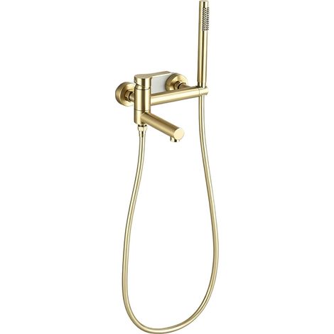 Grifería de ducha, fabricada en latón, diseño contemporáneo, acabado en oro cepillado. (1/2)