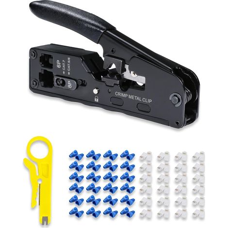 50pcs All-in-One RJ45 RJ12 Ethernet Pass-Through Crimping Pliers for Cat5 Cat5e Cat6 Cat6a Cat7 Modular Connectors with Mini Wire Stripper and Covers (1/5)