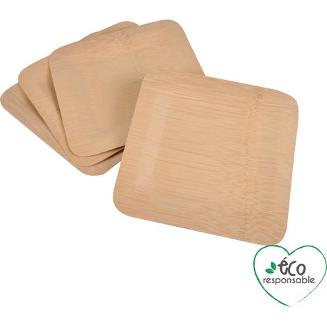 Set de 4 assiettes plates carre en bambou (1/2)