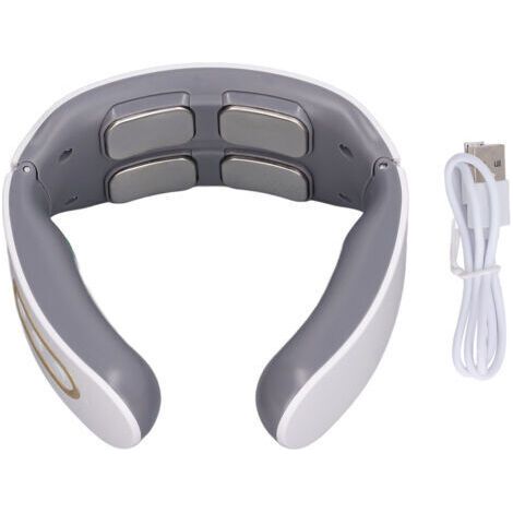Masseur cervical TENS 4 têtes 6 modes 9 vitesses - Chauffage compression - Drainage lymphatique - Blanc