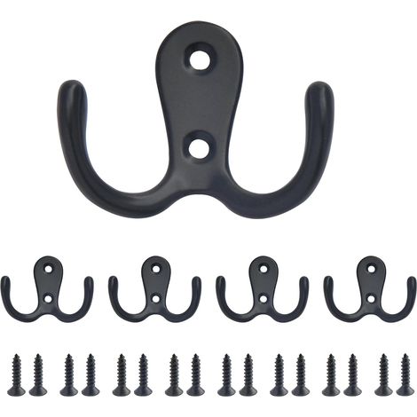 5 pièces de Patère Murale double Noire Patere Porte Manteau en métal à double branche fixée au mur avec des vis, Crochet Manteau pour usage intérieur (1/5)