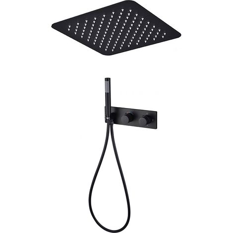 Ensemble de Douche Encastré, 12/16inch Pluie Colonne de Douche Thermostatique, Système de Douche Encastré Pose au Plafond, Douchette en Cuivre, Durable (Robinet de Baignoire en Option) (1/5)