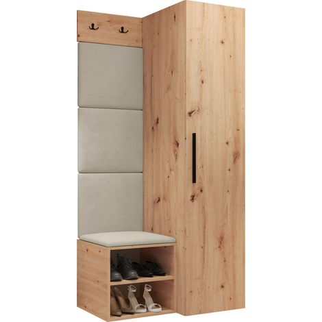 Mobilier1 – Meuble d'entrée Hartford 524 en chêne artisan – Dimensions 191x82x50cm – Tissu stratifié – Configuration murale ou à poser