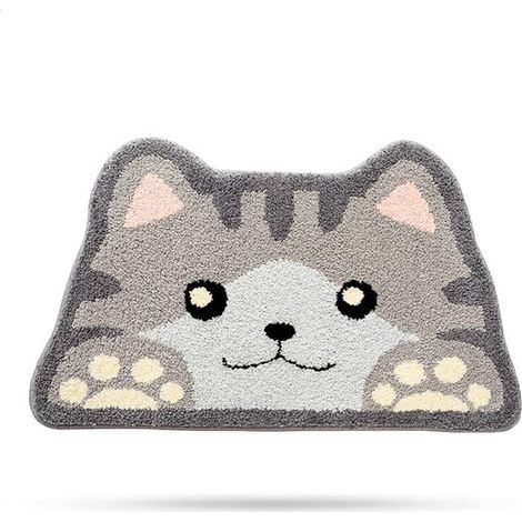 Tapis de bain mignon en forme de chat - Extra doux, absorbant et antidérapant, lavable en machine - 45 x 75 cm (1/5)