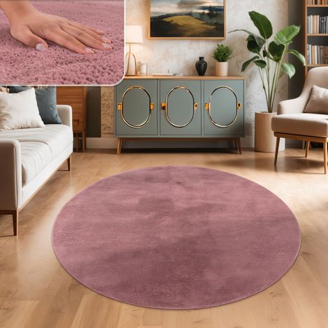 Paco Home Tappeto per Soggiorno in Finta Pelliccia Peluche Alto Pelo Morbido 80 cm tondo, Viola Rosa