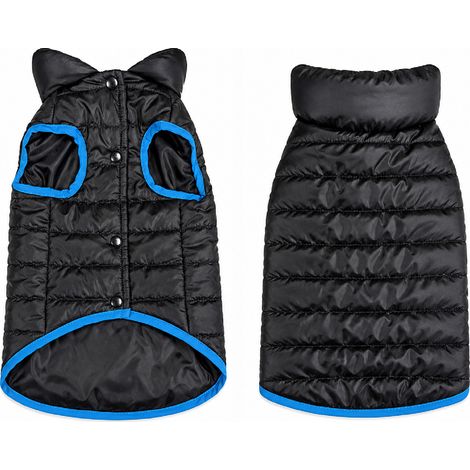 Cappottino Imbottito per Cani con Collo Alto Antivento, Giubbotto Invernale Trapuntato con Chiusura a Bottoni, Giacca Calda e Leggera per Cani di Piccola, Media e Grande Taglia, Nero con Profili Blu (1/4)