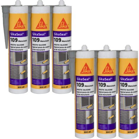 Juego de 6 selladores de silicona SIKA SikaSeal 109 para carpintería - Gris - 300ml