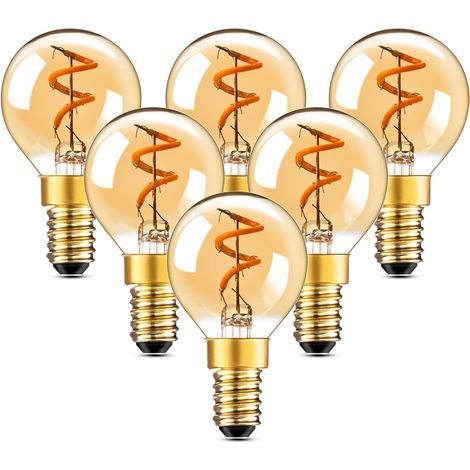 E14 LED Edison Ampoule G40 1.5W Vintage Filament Forme Goutte Remplace 15W  2200K Lumière Chaude Ampoule Pour Lustre Décoratif,50lm,230V,Verre Ambre,CRI90+,6 pièces (1/5)