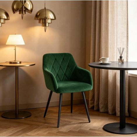 Sedia da pranzo 44 x 42,5 cm verde scuro in velluto con braccioli (1/5)