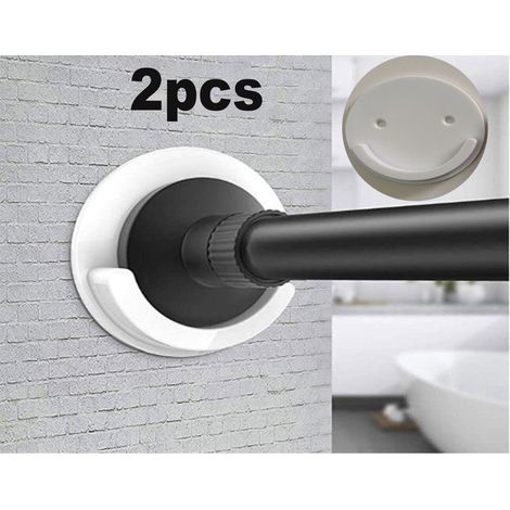 Support Pour Rideau De Douche - Fixation Adhésive Sans Perçage - Compatible Avec La Plupart Des Tubes - Blanc - Lot De 2 (1/5)
