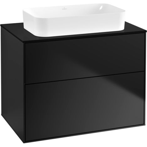 Finion, Mueble de baño, 800 x 603 x 501 mm, Angular, sin orificio para grifería, modelo suspendido, En madera, Lacado Negro Mate (1/5)