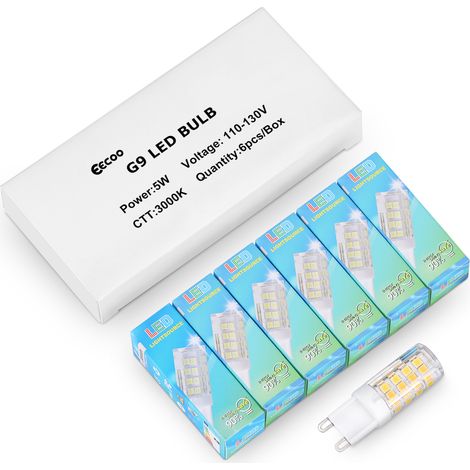 Ampoule G9 5W blanc chaud non stroboscopique, céramique haute luminosité, pack de 6, AC110-130V (1/5)