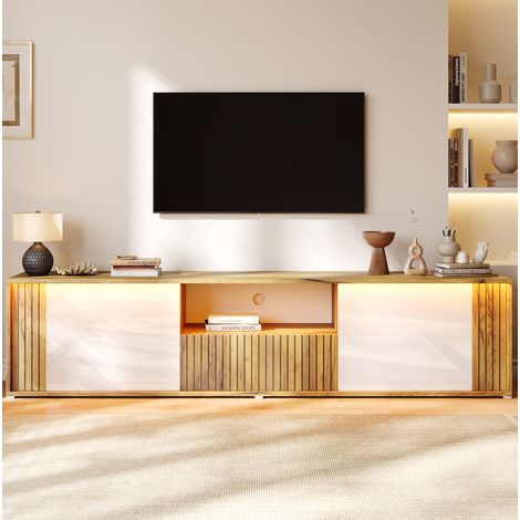 Mueble TV 180x40x51 cm con LED Bluetooth, 2 puertas y cajón, amplio almacenaje, MDF y madera - blanco (1/5)