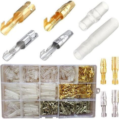 Laiton Bullet Connecteurs Kit,400PCS 3.9mm Bullet Terminal Connecteur Mâle et Femelle avec manchons isolants, Cosse Electriques Moto Cosse Bullet Connecteur Electrique Moto Cosse Ronde a Sertir