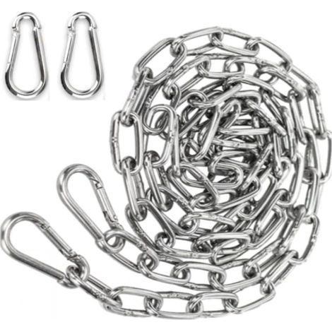 Chaîne en Acier inoxydable 3mm 2m Chaine Acier + 2 pcs Mousqueton Chaîne de Maillon d'extension pour Accrocher Chaîne d'ancre Hamac Multifonctionnel (1/5)
