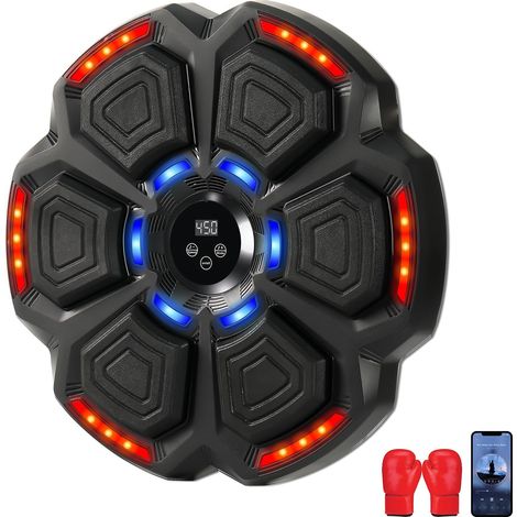 LED Machine de Boxe Musicale, Domicile électronique Cible Intelligente Bluetooth Musique équipement, dentraînement, Murale Hauteur d'installation réglable, avec Gants, Adultes et Enfants (1/5)