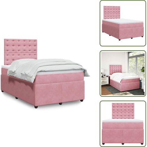 vidaXL Sommier à lattes de lit avec matelas rose 120x190 cm velours