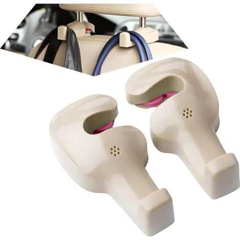 4 ganci poggiatesta auto rotanti 360°, nascosti, universali, beige (1/4)