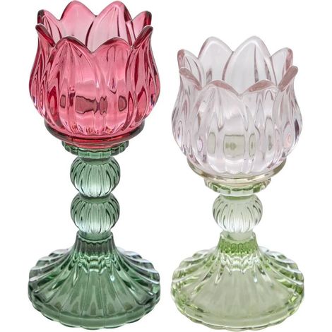 Lot de 2 Photophores Design "Fleur de Rose" 17cm Multicolore (1/5)
