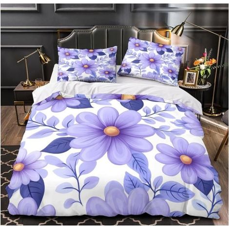 Fleurs Violettes 3D Imprimé Housse de Couette 3 pièces Microfibre Style de Motif botanique Drap de Couette 2 taies 220x240cm - QGI (1/4)