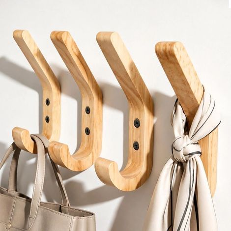 Wandgarderobe aus massiver Eiche, 4 Haken, Tragkraft 10 kg, geölt, Montage inklusive, ideal für Eingangsbereich/Schlafzimmer/Ankleidezimmer (1/5)