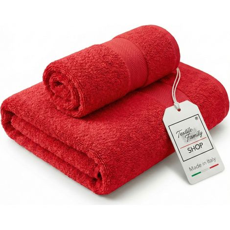 Coppia Asciugamani Viso e Ospite Rossi - Spugna 100% Cotone 450 g/m² Made in Italy (1/5)