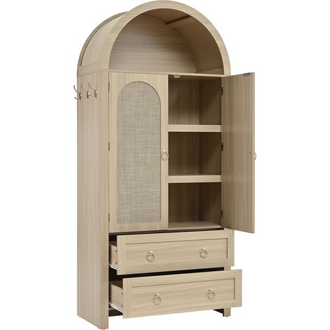 Credenza vintage ad arco con rattan in MDF colore rovere 80 x 40 x 180 cm (1/5)